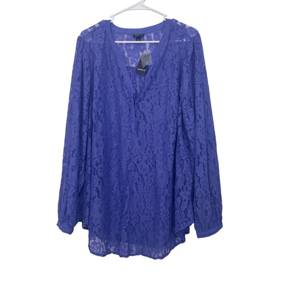 Torrid Womens Harper Lace Tunic Top SZ 2XL 18/20 Purple Long Sleeve Semi Sheer - Picture 10 of 14